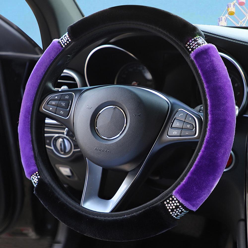 Универсальный чехол на руль автомобиля из мягкого плюша со стразами диаметром 38 см, аксессуары для интерьера, чехол на руль, автомобильный стиль
