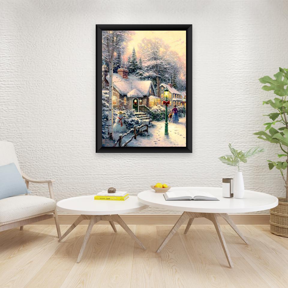 5D DIY Diamond Painting Winter Snow Landscape Full Round Drill Diamond Embroidery Cross Stitch Wall Art Picture of Rhinestone