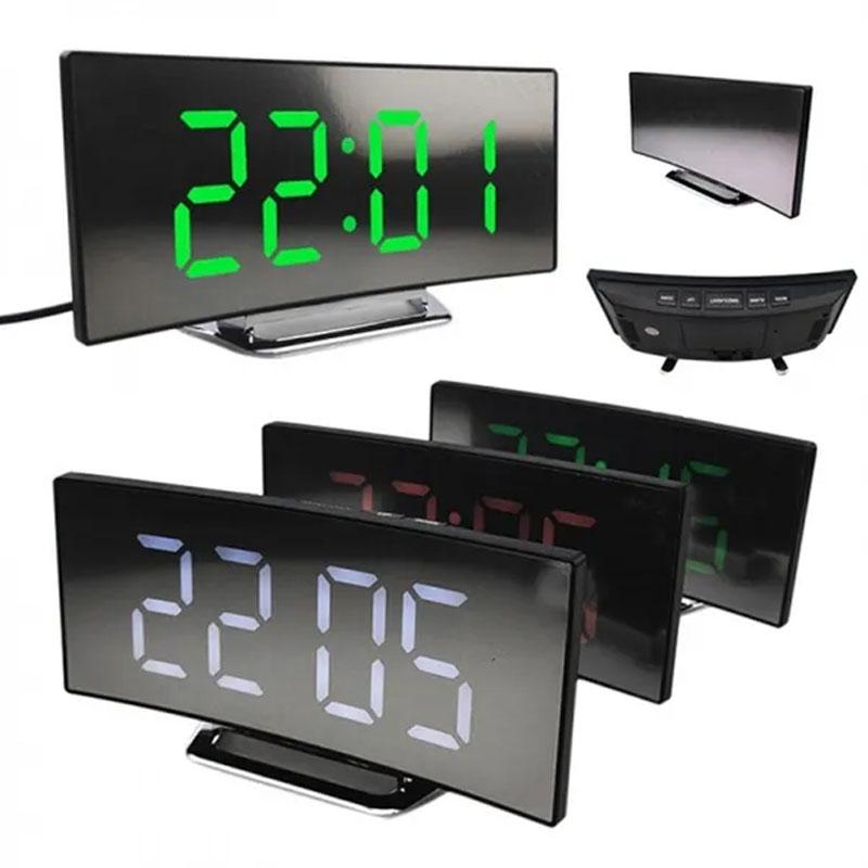 Часы с изогнутым экраном, цифровой светодиодный будильник с дисплеем температуры, большие зеркальные часы с функцией повтора сигнала, прикроватные часы, декор комнаты