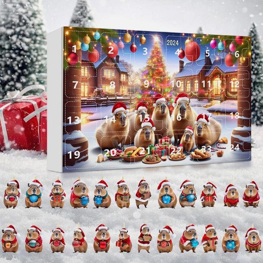 Capybara Advent Christmas 24 Days 3D Acrylic Decor Christmas Tree Capybara Ornament 2026 Countdown Calendar for Home Car Wall