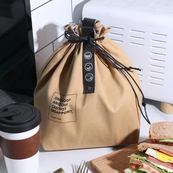 Drawstring Lunch Bag Insulated Reusable Lunch Tote Drawstring Closure Handbag Lunch Sack with Handle for Work