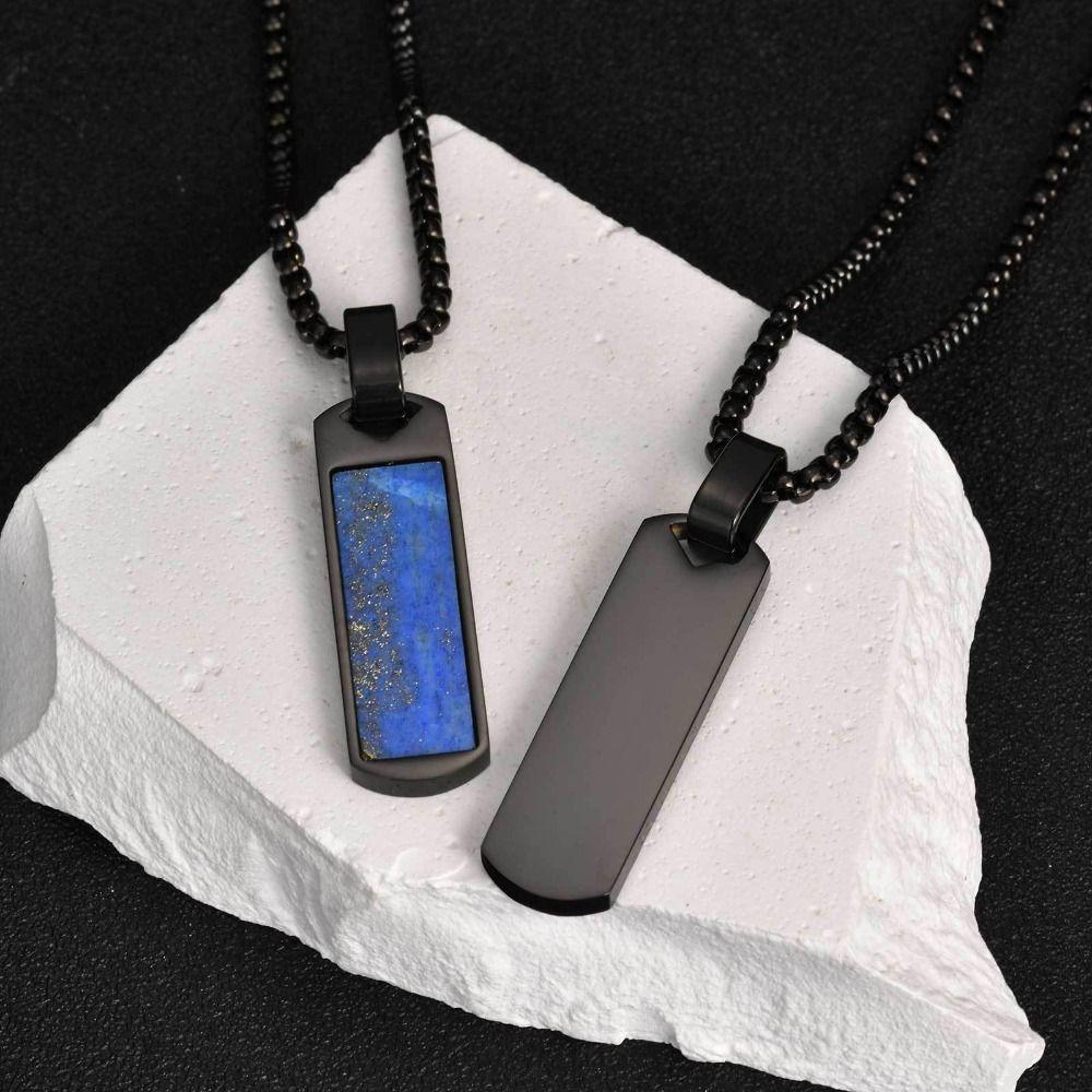 Trendy Lapis Lazuli Pendant Minimalist Stainless Steel Necklace Fashion Pendant Necklace Men