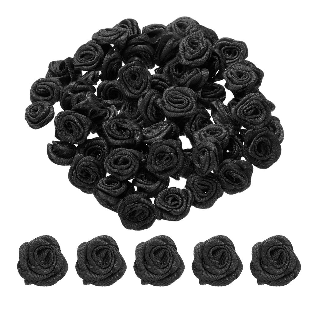 100Pcs 1.5cm Mini Satin Ribbon Roses Handmade Rolled Rosette Flower for DIY Crafting Accessories Sewing Wrapping Decoration