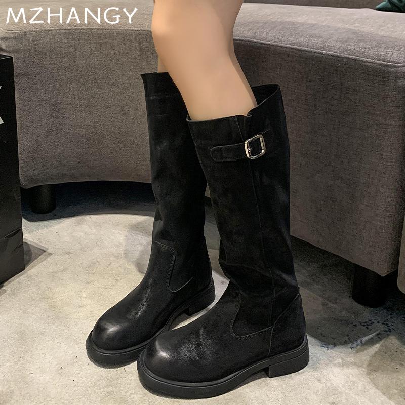 Женские замшевые высокие сапоги на плоской подошве, высокие сапоги до колена, женские зимние дизайнерские ретро-платья в готическом стиле, теплые мотоциклетные сапоги Mujer Botas