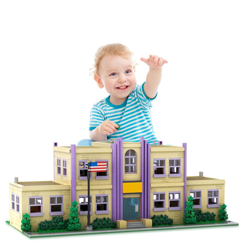 2733PCS Springfield Начальная школа Строительные блоки Город Улица Вид Школьная Модульная Архитектура Модель Образование Игрушка Подарок