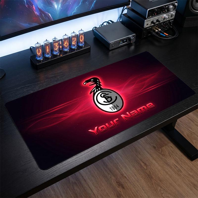 SC Freiburg Custom Large Mouse Pad, Personalized Name Text Print, Football Logo Non‑Slip Desk Mat Gaming Gift