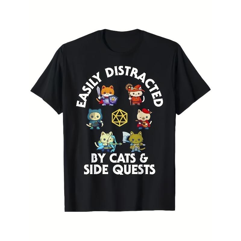 Европейские размеры Мужская футболка для настольных игр RPG D20 Dice & Cat - Свободный крой Ретро футболка в стиле D&D с кубиком d20, Волшебник