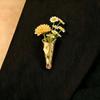 Hollow Design Lapel Pin Creative Flower-Insertable Brooch Vintage Vase Brooch  Coat Decor