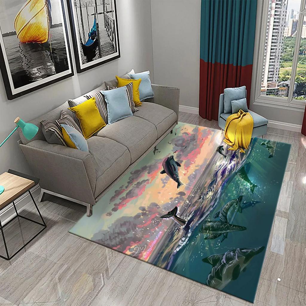 Мультяшный ковер с дельфином Милый коврик с морским животным для детской спальни Ковер Детский игровой коврик для ползания Коврик для ванной противоскользящий Домашний декор