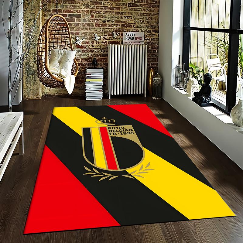 "Royal Belgian FA Logo Carpet with Black, Red, Yellow Stripes Design" Suitable for use as an anti-slip for living room bedroom sofas