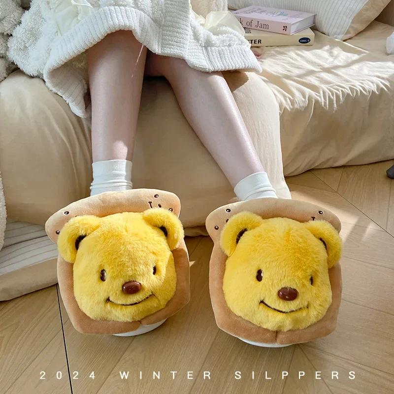 Женские милые мультяшные пушистые тапочки, женские зимние теплые плюшевые туфли для дома, мягкие плюшевые тапочки с толстой подошвой для девочек, домашние тапочки