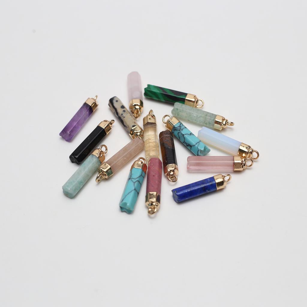 5Pcs, Healing Natural Stone Crystal Pendant, Geometric Style Handcrafted Hexagonal Cylindrical Charms, for DIY Necklace Accessories, Jewelry Making