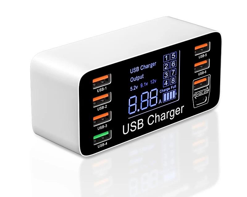 8 портов быстрой зарядки USB зарядное устройство QC3.0 быстрая зарядка тип C интеллектуальная зарядная станция ЖК-цифровой дисплей USB мультипорт для телефона