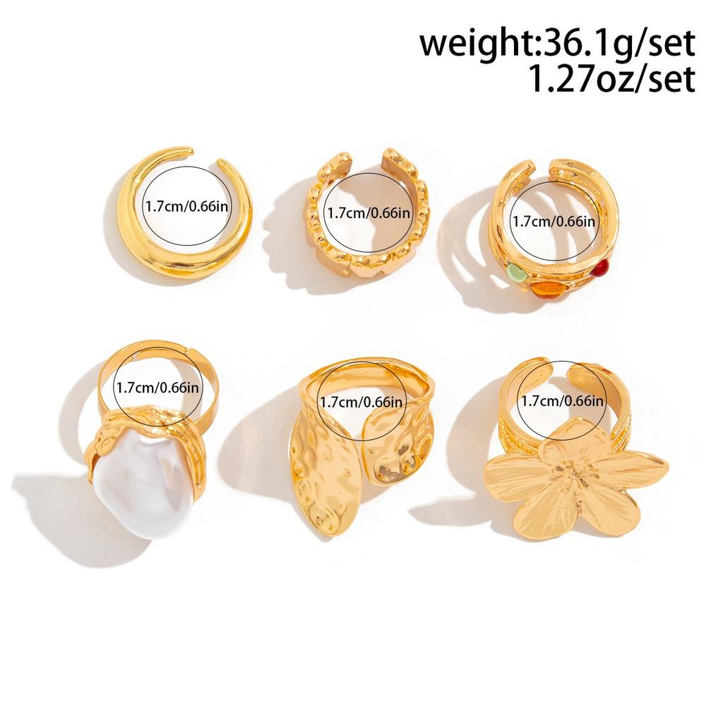 6-piece/set Women Punk Open-end Ring Flower Ring Ins Geometric Irregular Alloy Daily Party Wear Delicate Gift Personalized Ring