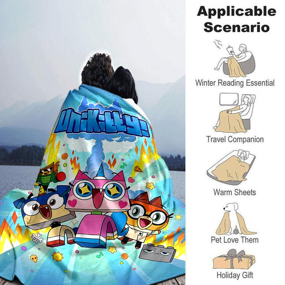 Unikitty Adventure Begins Flannel Blanket Super Soft Warm Cozy Blanket For Sofa Bed Office Travel Allseason Home Decor Gift