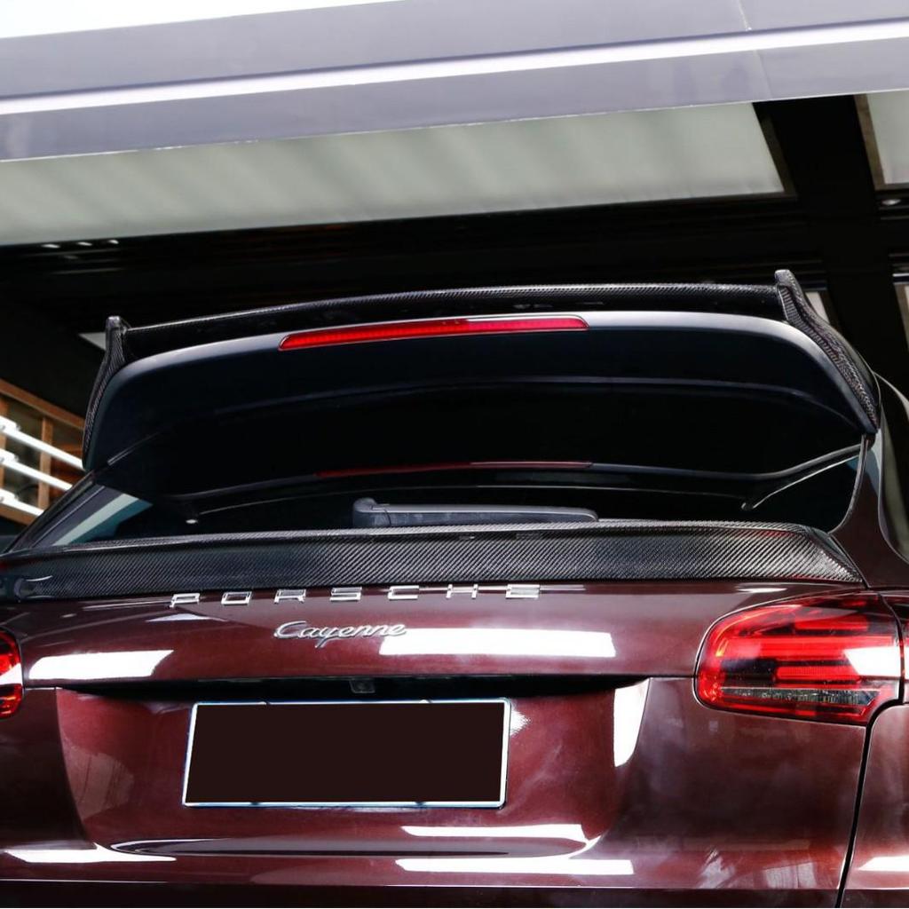 Carbon Fiber Center Roof Spoiler for 2015-2017 Cayenne 958.2 in Wet Carbon Finish with Adhesive.