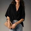 Summer Short Sleeved Lapel Casual Loose Top Solid Color Women's Blouses & Shirts
