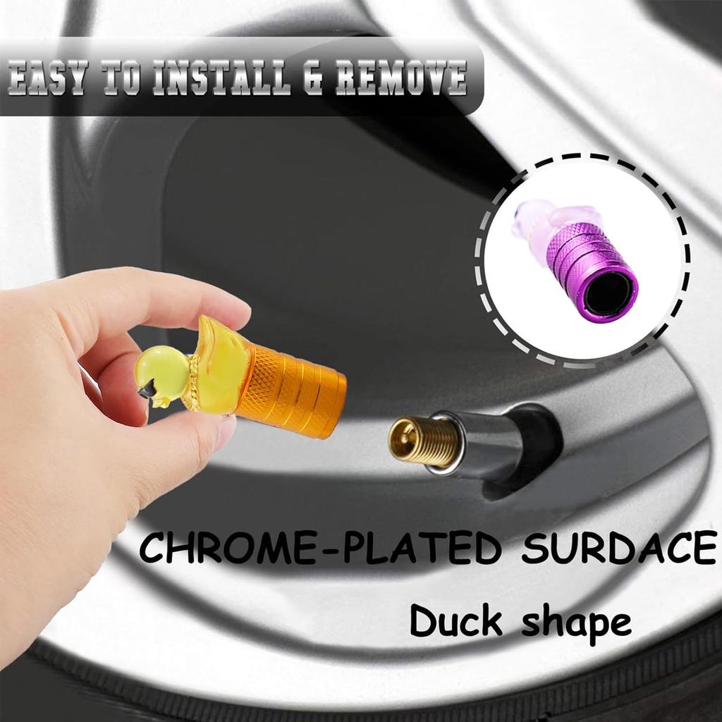 Cute Duck Valve Stem Caps, Tire Valve Caps, Glow in The Dark Hot Rubber Cover (5 Pack) Universal for Car Truck SUV Motorcycle Bicycle Replacement