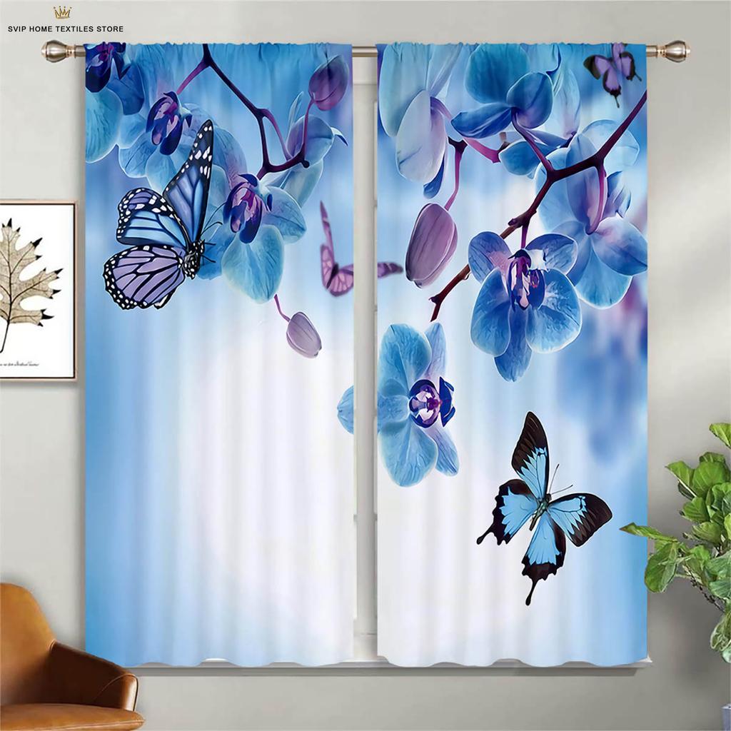 Шторы с принтом «Цветы и бабочки», шторы с карманами на карнизах в пасторальном стиле, спальня, гостиная, кухня, декоративные шторы на 4 сезона