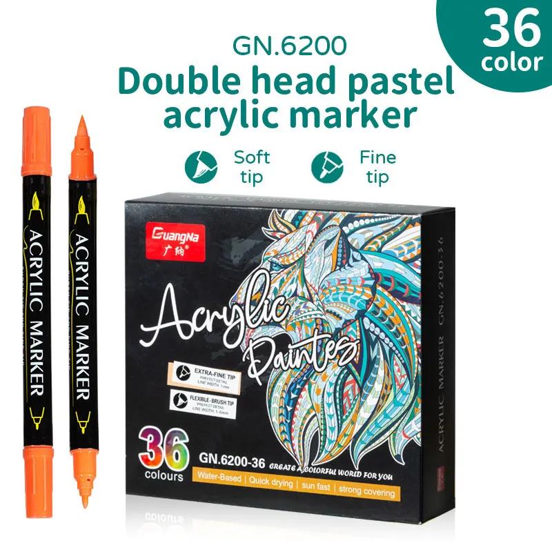 12-60 цветов Акриловые маркеры с двумя наконечниками для ткани, холста, рисования на камнях, изготовления открыток, металла, керамики, товары для DIY