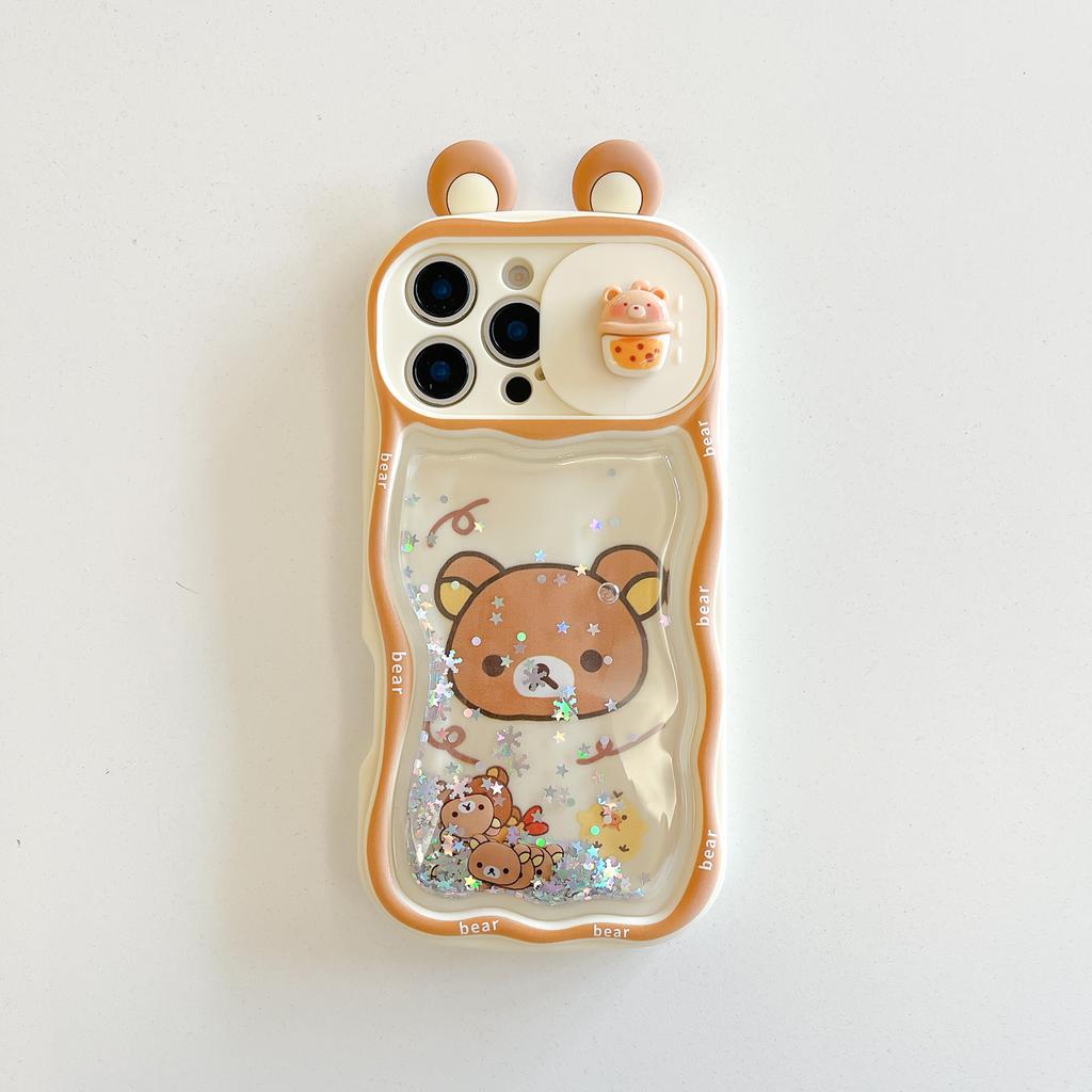 Для iPhone 11 12 13 14 15 16 17 Pro Max Блестки Ушки Рилаккума Раздвижное Окно Защита Камеры Чехол