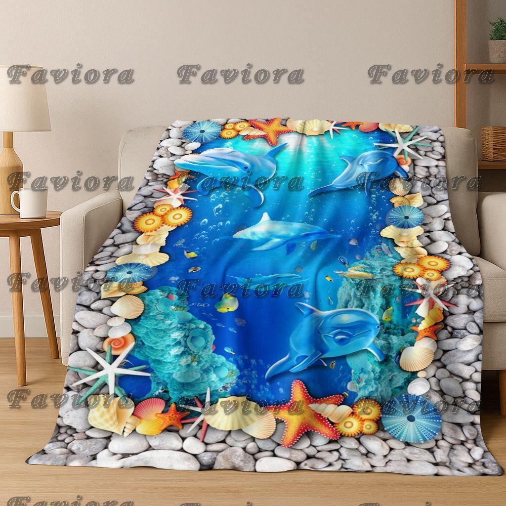 3D Illusion Sea Underwater World Dolphin 2026 New Flannel Blanket,Cozy Soft Throw Blanket for Home Bedroom Bed Sofa Cover Gift