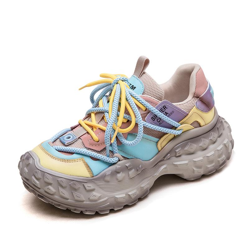 Женские кроссовки Dad Shoes из натуральной кожи на толстой подошве, скрытой танкетке, платформе, с амортизирующей подошвой, модные кроссовки, конфетные цвета