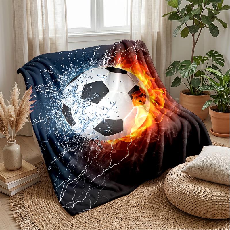 Soccer Ball with Fire and Lightning Theme blanket Lightweight Warm Flannel Blanket Decorative Throw Blanket for Home Decoration