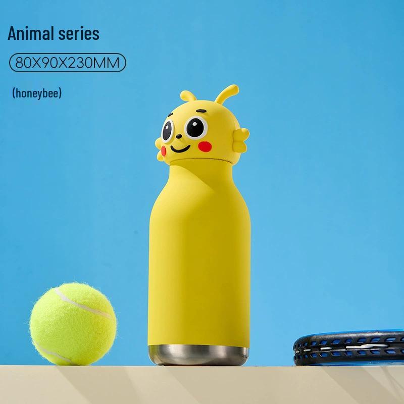 Детский термокружка объемом 450 мл с креативным дизайном в виде животных и крышкой в виде головы животного.