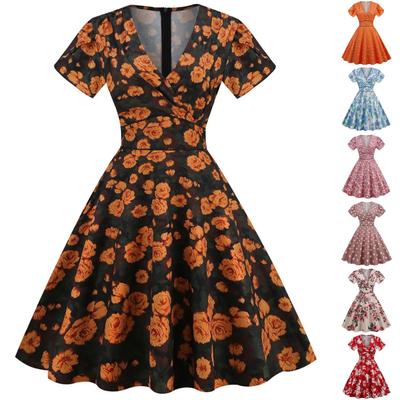 Женское повседневное платье с v-образным вырезом и короткими рукавами с цифровой печатью и принтом