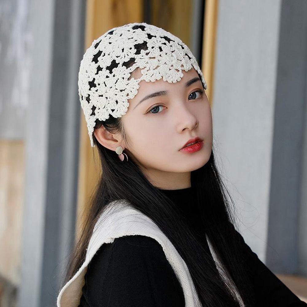 Ethnic Style Hollow Flower Knitted Hat Basin Hat Beanies Casual Crochet Bucket Hat Girls