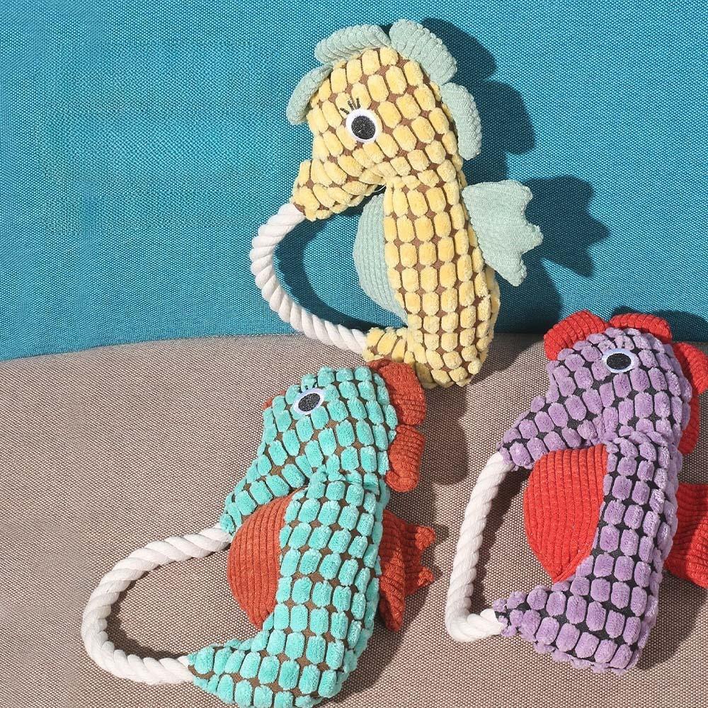 Seahorse Plush Toy for Dogs Bite Resistant Squeaky Rope Toy for Puppies Funny Dog Accessories