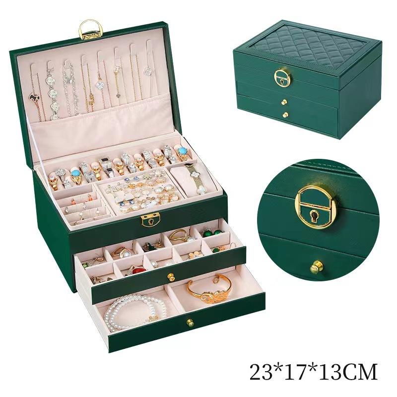 Large Capacity Light Luxury High-End Exquisite Jewelry Box 2025 New Necklace with Lock Earrings Anti-Oxidation Storage Box