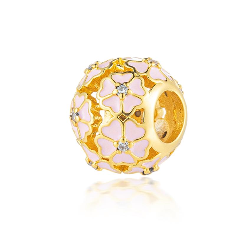 НОВЫЕ блестящие круглые бусины-шармы с позолотой, подходят для оригинального серебряного браслета, DIY украшения, подарок, бант, двойное сердце, подвеска