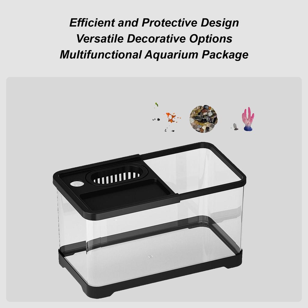 Small Fish Tank Acrylic Clear Desk Aquarium with Decor Accessories Fish Tank Starter Kits for Tabletop Living Room Studio Decor