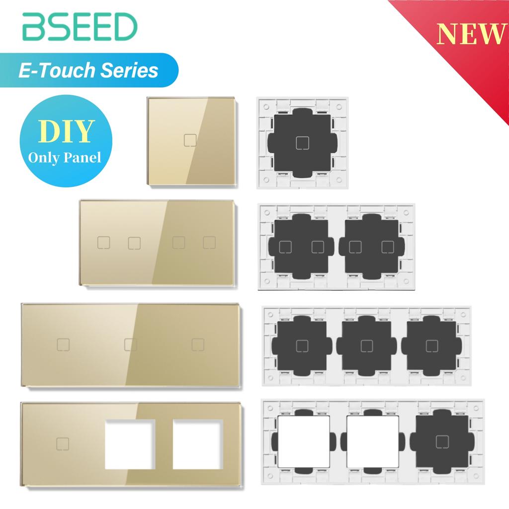 Bseed Переключатель на 1/2/3/4 клавиши с розеткой, только стеклянная панель, золотой, стандарт ЕС, серия Pearl Crystal Glass E Touch