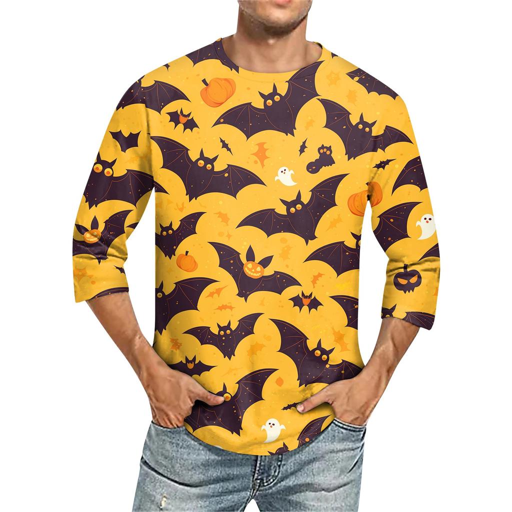 Men's Solid Color Round Neck Three Quarter Sleeve Top T-shirt