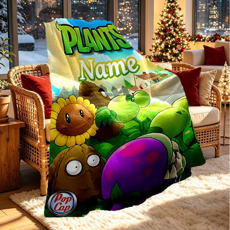 Custom Name Personalized Plants vs. Zombies Print Blanket, Home Decor, Bedroom, Sofa, Camping, Couch, Gifts for Birthday Christmas