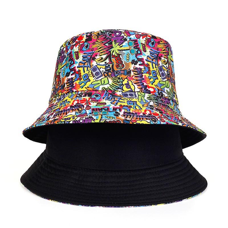 Летняя хлопковая шляпа-ведро, двусторонняя, можно носить, унисекс, рыбацкая шляпа с принтом граффити, уличная шляпа в стиле хип-хоп, шляпа от солнца