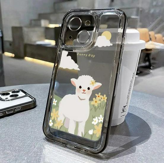 Мультяшный чехол «Маленький Овечка» из мягкого материала для Apple iPhone 11, 12, 14, 15, 16Pro, 17ProMax - Противоударный, Космическая Тема