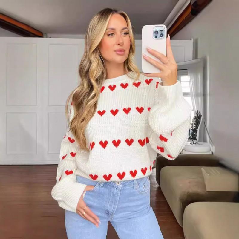 Womens Loose Knit Sweater With Heart Fall Winter Casual Pullover Valentines Day
