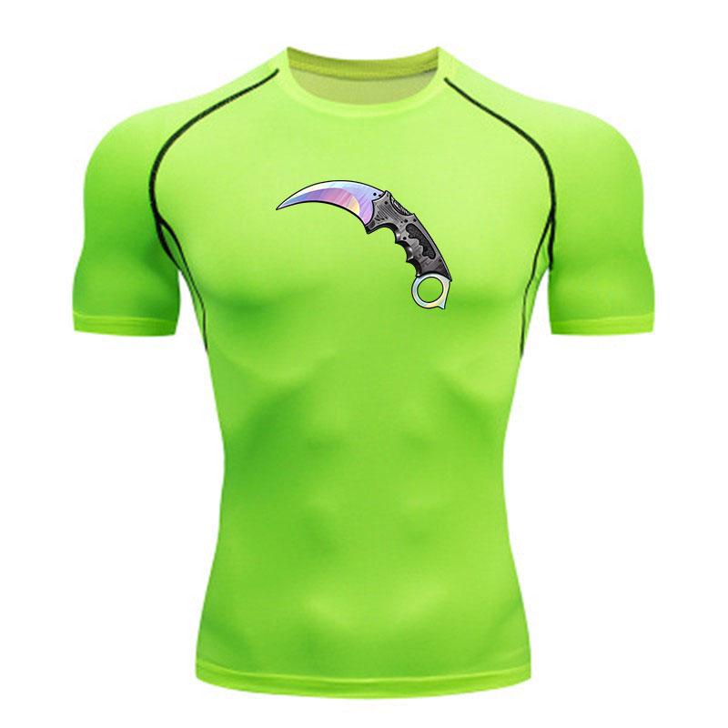 Men Karambit Pattern Compression Workout Tshirt, Quick Dry A