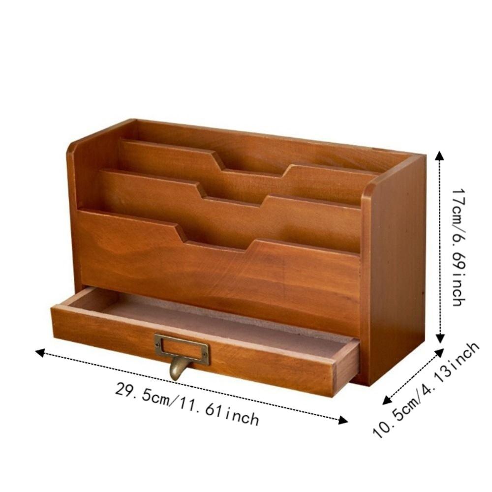 Rustic Desktop Drawer Storage Box Wooden Mail Organizer Stationery Storage Containers  Office Use