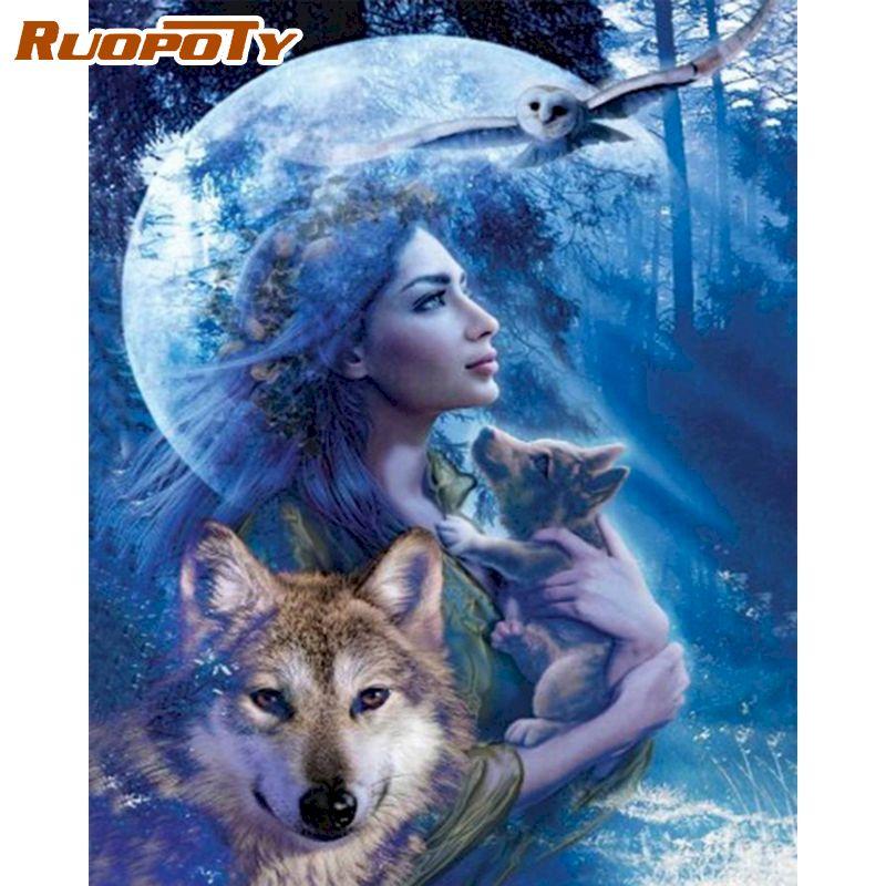 RUOPOTY Длинная юбка, женские наборы для рисования по номерам «сделай сам», для взрослых, рисунок, картина маслом, ручная роспись, холст, картина для настенного искусства 40x50 см