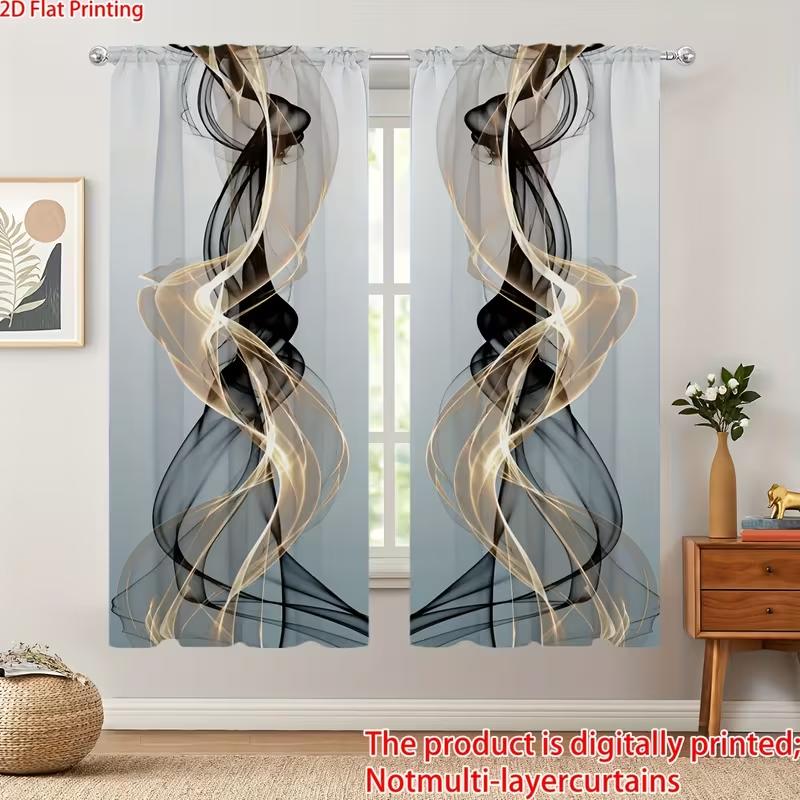 2pcs Black Gold Abstract Smoke Patterned Curtains   Design for Living Room Bedroom Modern Home Window  Rod Pocket Curtains
