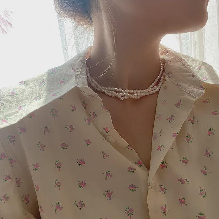 Элегантное французское ожерелье из пресноводного жемчуга с рисовыми зернами — женственное, модное, сказочное украшение на ключицу для женщин