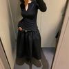 2024 Autumn/Winter Low Waist Black Slim Silhouette Tutu Skirt for Women