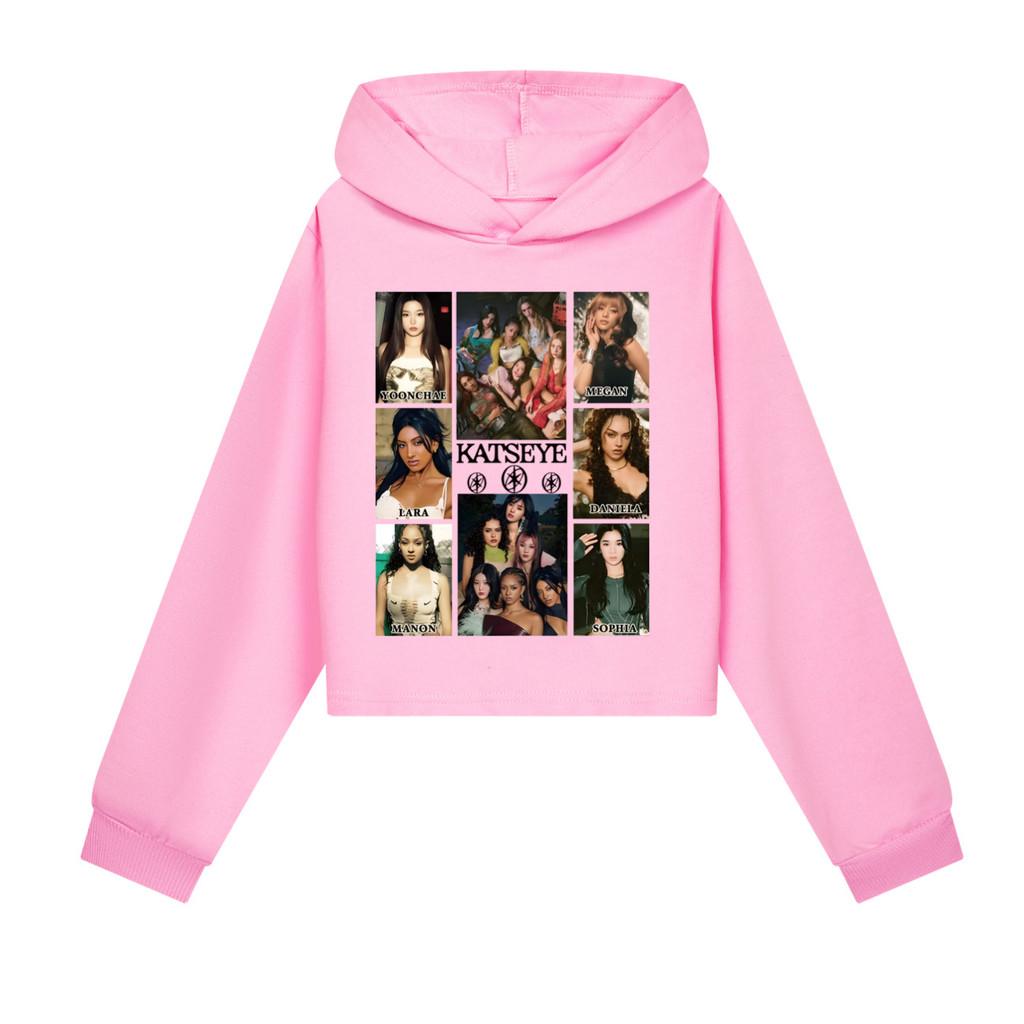 5352 Детские толстовки с капюшоном из хлопка с принтом KATSEYE для девочек
