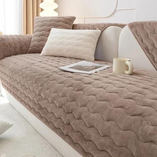 Water Ripple Plush Sofa Cover Thicken Soft Towel Universal Non-slip Sofa Mat Pad Winter Washable Couch Slipcovers Living Room