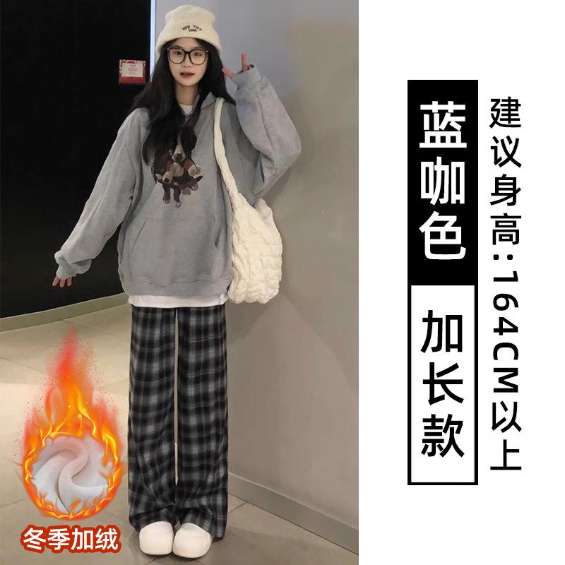 Американские ретро клетчатые прямые широкие брюки женские осень-зима 2024 новые ленивые свободные повседневные брюки из бархата с высокой талией